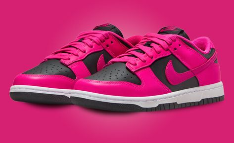 Black Pink Dunks, Pink And Black Dunks Outfit, Fierce Pink Dunks Outfit, Jordan Dunk Low Outfit Women, Hot Pink Dunks Outfit, Pink And Black Dunks, Black Dunks, Dunk Low Outfit Women, Pink Dunks