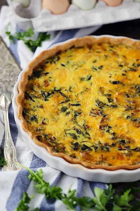 Swiss Chard Quiche Recipes, Swiss Chard Quiche, Chard Quiche, Make Ahead Dinners, Swiss Chard Recipes Easy, Dinner Meat, Savory Tarts, Swiss Chard Recipes, Bacon Quiche