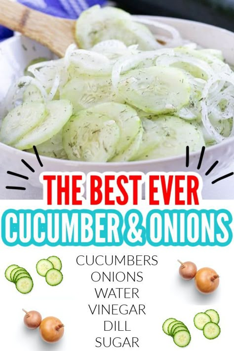 cucumber and onions in a bowl Cucumber And Onions, Pickled Cucumbers And Onions, Cucumber And Onion Salad, Onion Salad Recipe, Cucumber And Onion, Cookout Dishes, Cucumber Salad Vinegar, Cucumber Onion Salad, Cucumber Onion