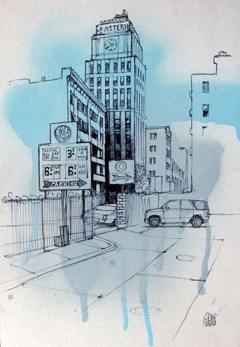 #GRAFFMATT https://www.facebook.com/GRAFFMATT Title : Parking In L.A.  Size : 30 x 21 cm  SOLD Simple City Scape Drawing, Sk8 Comic, Building Drawings, Town Drawing, Beautiful Cinematography, Personal Investigation, Urban Painting, Urban Sketches, City Sketch