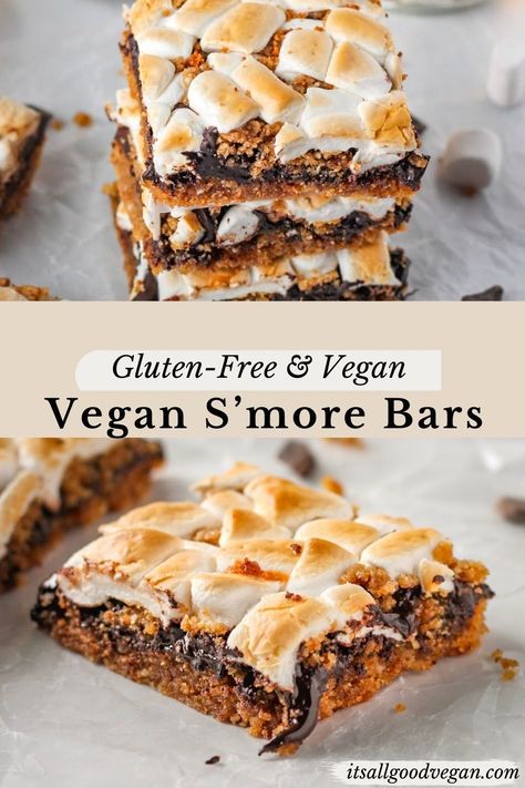 Raise your hand if you love S’mores? These homemade Vegan S’more Bars are baked to perfection and without requiring a campfire! These bars are layered with a crumbly cookie crust, gooey chocolate, and pillowy marshmallows. Make this dessert this season that everyone in your family will love. #smores #vegan #dessert #baking #fallbaking #sweettreats Vegan Smores Dessert, Vegan Smores Bars, Fear Fest, Vegan Smores, Tailgate Desserts, Chunky Monkey Ice Cream, Healthy Fall Desserts, Vegan Dessert Bars, Fall Feast