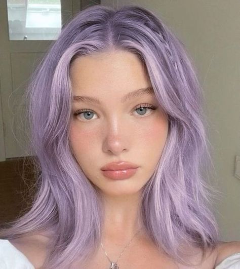 Cool Toned Pastel Hair, Purple Hair On Blonde, Lilac Hair Short, Pink To Purple Ombre Hair, Icy Purple Blonde Hair, Light Brown And Purple Hair, Purple Hair Highlights Blonde, Violet Blonde Hair, Light Purple Hair Color Ideas