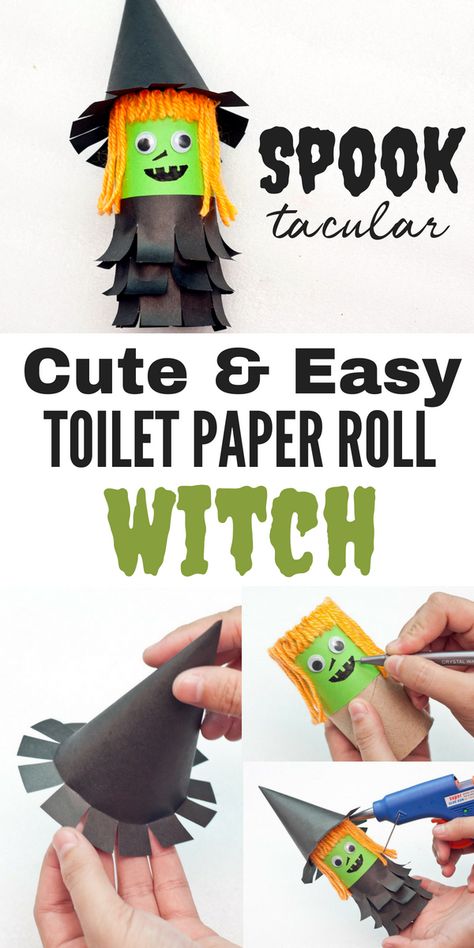 Such a cute halloween craft for kids! Make this little witch out of a toilet paper roll and construction paper. So easy and so cute! Halloween Paper Decorations, Halloween Toilet Paper Roll Crafts, Halloween Toilet Paper, Halloween Crafts For Toddlers, Halloween Paper Crafts, Toilet Paper Crafts, Fun Halloween Crafts, Halloween Arts And Crafts, Easy Fall Crafts