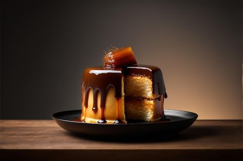 Photo chocolate caramel cake on a plate ... | Premium Photo #Freepik #photo Cake On A Plate, Plate Illustration, Chocolate Caramel Cake, Cake Photo, Caramel Cake, Chocolate Caramel, Photo Cake, Cake Plates, Premium Photo