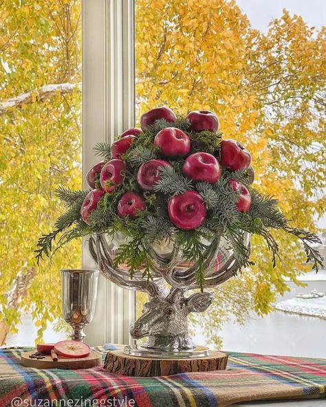 50 DIY Fall Decorating Ideas That Are So Simple to Recreate Tall Vase Arrangements, Arthur Court, Christmas Flower Arrangements, Hot Cider, Tartan Christmas, Christmas Floral Arrangements, Christmas Centerpiece, Unique Holiday Gifts, Centerpiece Bowl