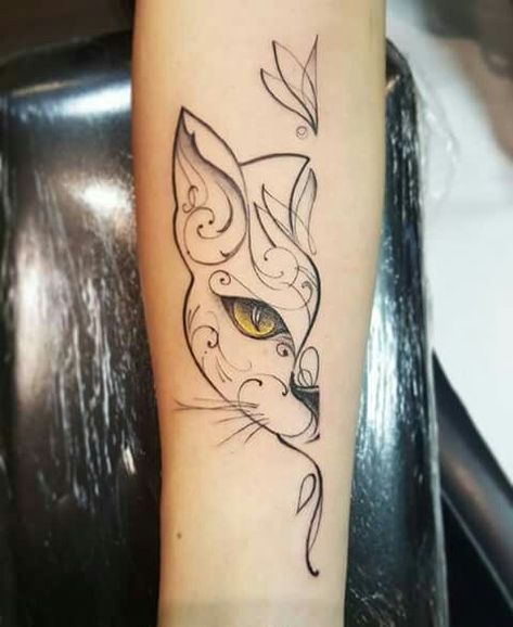 A Cat Tattoo, Cat Face Tattoos, Kitten Tattoo, Cat Tattoo Designs, Geniale Tattoos, Cat Tattoos, Face Tattoos, Tattoo Me, Awesome Tattoos