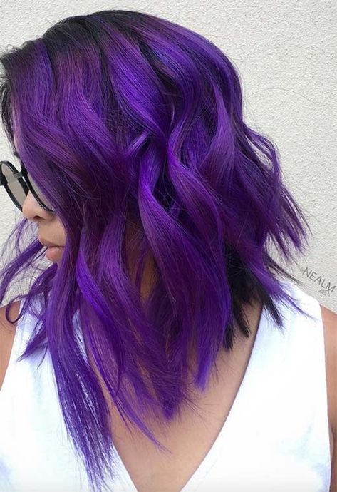 63 Purple Hair Color Ideas to Swoon over: Violet & Purple Hair Dye Tips Cool Purple Hair, Violet Purple Hair, Vibrant Purple Hair, Bright Purple Hair, Lilac Hair Color, Purple Hair Color, Light Purple Hair, Hair Dye Tips, Dark Purple Hair