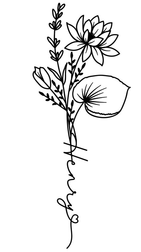 July Birth Flower Tattoo With Name, Rememberance Tattoo, July Flower Tattoo, Logan Tattoo, July Birth Flower Tattoo, Lilly Flower Tattoo, Stencil Tattoos, Month Flower Tattoo, Baby Tattoo Ideas