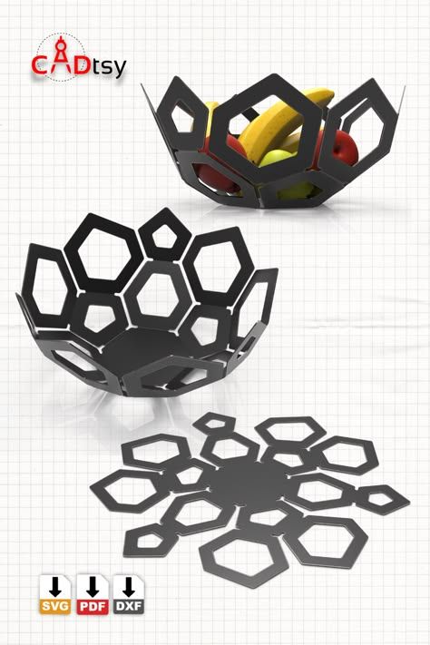 CNC Laser / Plasma Cut File for Fruit Bowl, Serving Tray Vector DXF https://etsy.me/3mltX1h #dxffiles #metalwork #lasercutting #sheetmetal #plasmacutting #cncplasma #cncplasmacutting #lasercutdesign #lasercutting #plasmacutting #diyprojects #diyideas #diyhacks #easydiy #metalfabrication #cnc #dxfforcnc #decor #tray Laser Cut Furniture Metal, Cnc Plasma Projects Ideas, Cnc Plasma Projects, Metal Sheet Design, Furniture Graphic, Sheet Metal Art, Decor Tray, Plastic Recycling, Metal Furniture Design