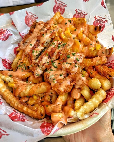 #GoodEatzCo | Andy on Instagram: ��“Check out these extra cheesy SPICY FRIED CHICKEN LOADED FRIES, with HOT WINGS and a loaded SANDO from @fowlplaychickenoc though🤩🔥. After…” Loaded Fries Chicken, Baked Fries Recipe, Recipe Ground Chicken, Fries With Chicken, Chicken Fries Recipe, Chicken Loaded Fries, Spicy Fries, Chicken And Fries, Make French Fries