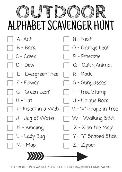 5 UNIQUE (+free!) Camping Scavenger Hunts For the Best Summer Camp Yet! [Free Printables!] – The Crazy Outdoor Mama Outdoor Alphabet Scavenger Hunt, Campground Activities For Kids, Outdoor Day Camp Activities, Family Camp Activities, Group Camping Activities, Hiking Scavenger Hunt For Kids, Campground Activities Events, Camping With Kids Activities, Campground Scavenger Hunt