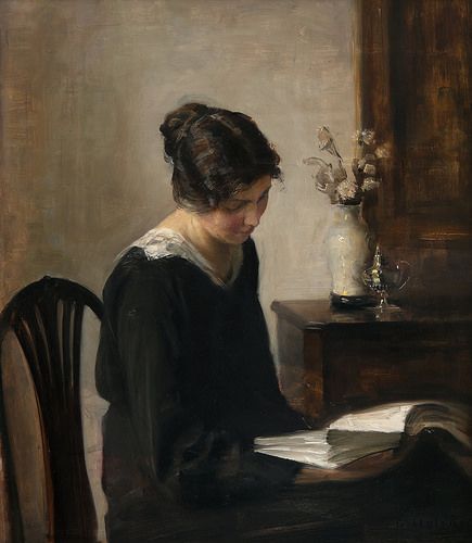 Carl Holsoe - Lady in Black | by Gandalf's Gallery Hats Painting, Reading Girl, Lady In Black, Books To Read For Women, Reading Art, Woman Reading, Girl Reading, Classical Art, Bukowski