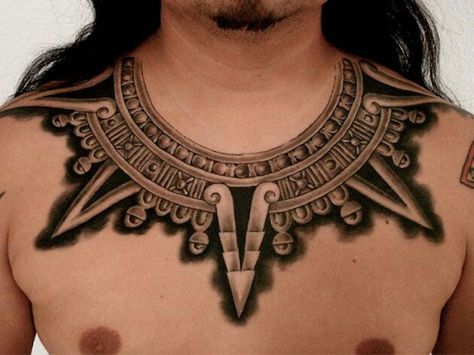 Aztec warrior necklace tattoo Necklace Tattoos, Collar Tattoo, Aztec Necklace, Best Neck Tattoos, Mayan Tattoos, Aztec Tattoos, Mexican Tattoo, 16 Tattoo, Necklace Tattoo