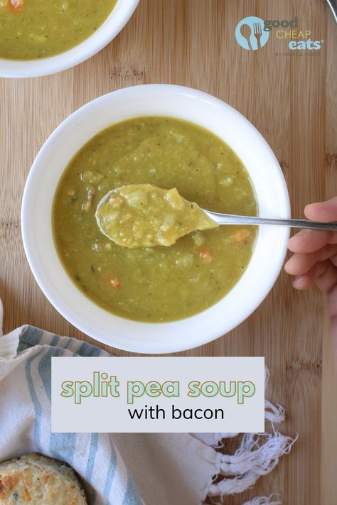 Split Pea Soup With Bacon Recipes, Instant Pot Green Pea Soup, Split Pea And Bacon Soup, Split Pea Soup With Bacon, Pea Soup With Bacon, Easy Split Pea Soup, Green Split Pea Soup, Split Pea Soup Crockpot, Bacon Soup Recipes