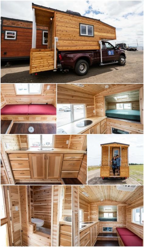 The Tiny Traveler Takes Truck Campers to a Whole New Level - Most tiny houses are more or less patterned on the standard layout for a motorhome. But does it follow that this is the only viable approach? Maybe not. The innovative Tiny Traveler by Tiny Smart House is a gorgeous little home patterned off of the layout for an ordinary truck camper. Tiny House Vintage, Truck Cap Camping, Canned Ham Camper, Diy Slide, Old Vehicles, Truck House, Truck Camper Shells, Slide In Truck Campers, Grooming Ideas