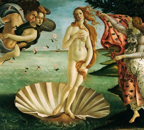 The goddess of beauty and love - Aphrodite - was born from the sea foam as a fully-formed, fully-grown woman...  What does it mean? Perhaps... in order to feel completely self-fulfilling, in order to feel "complete" and "whole", there is a certain maturity needed...    Painting: "The birth of Venus" by Botticelli One Day In Florence, Venus Painting, Birth Of Venus, Romantic Paintings, Sandro Botticelli, Jojo Anime, Jojo Memes, Jackson Pollock, Caravaggio