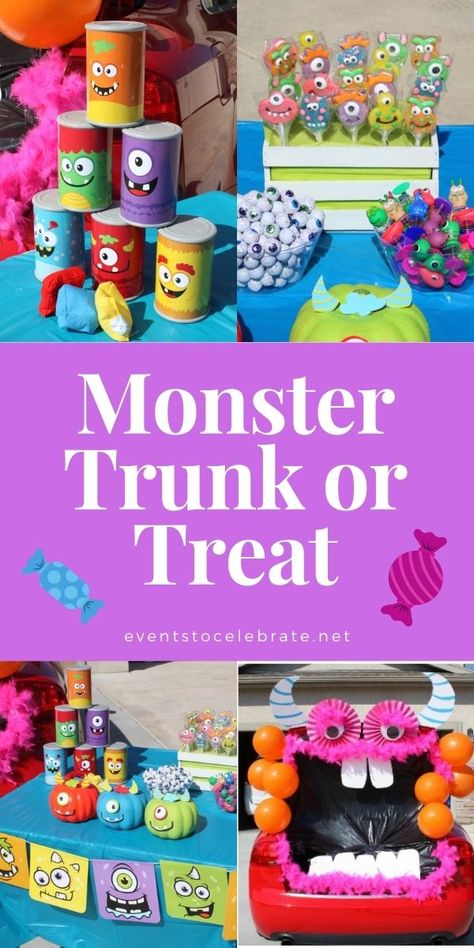 For an easy Trunk or Treat idea, check out this Trunk or Treat Monster! Fun for the entire neighborhood. Trunk Or Treat Monster, Monster Trunk Or Treat, Easy Trunk Or Treat, Monsters Inc Halloween, Halloween Car Decorations, Pumpkin Decorating Kits, Monster Treats, Party Ideas Birthday, Trunk Or Treat Ideas