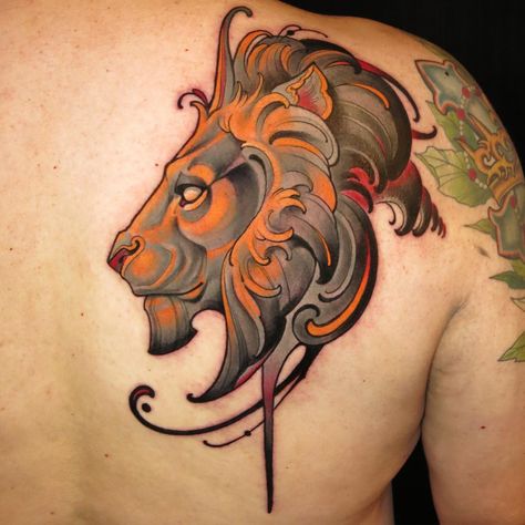 Curtis Burgess Traditional Lion Tattoo, Roaring Lion Tattoo, Lion Back Tattoo, German Tattoo, Tier Tattoo, Mens Lion Tattoo, Lion Head Tattoos, Kunst Tattoos, Head Tattoo