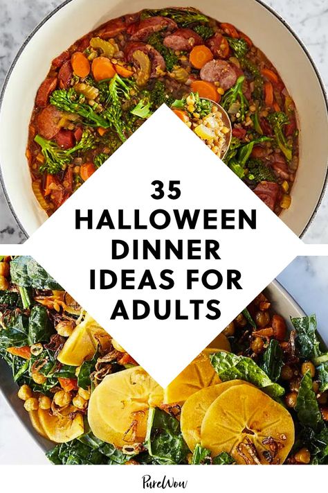 Halloween Dinner Ideas For Adults, Halloween Dinner Recipes, Halloween Dinner Ideas, Buffet Halloween, A Scary Movie, Spooky Dinner, Halloween Food Dinner, Halloween Party Dinner, Dinner Party Menu