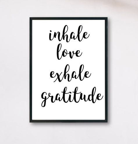 Add some self-care reminders to your bedroom! We all need our bedroom to be a space for relaxing & re-energizing. This print uses calming words (often used in yoga) paired with an elegant & flowy calligraphy to create relaxing wall decor. #BedroomWallArtIdeas #yogaart Gratitude Wall, Quotes Buddha, Home Yoga Room, Buddha Decor, Yoga Studio Decor, Buddha Wall Art, Yoga Space, Decor Studio, Quote Decor