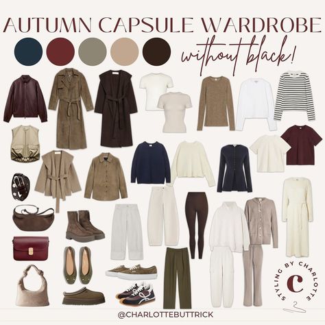 Charlotte Buttrick | Capsule Wardrobe Stylist | Autumn capsule wardrobe 2024 🧦🍂🤎🧸 | Instagram Dark Autumn Casual Outfits, Capsule Wardrobe Deep Autumn, Dark Autumn Capsule Wardrobe, Autumn Capsule Wardrobe 2024, Deep Autumn Capsule Wardrobe, Soft Autumn Outfits Capsule Wardrobe, Fall Capsule Wardrobe 2024, Autumn Pallet, Academia Capsule Wardrobe