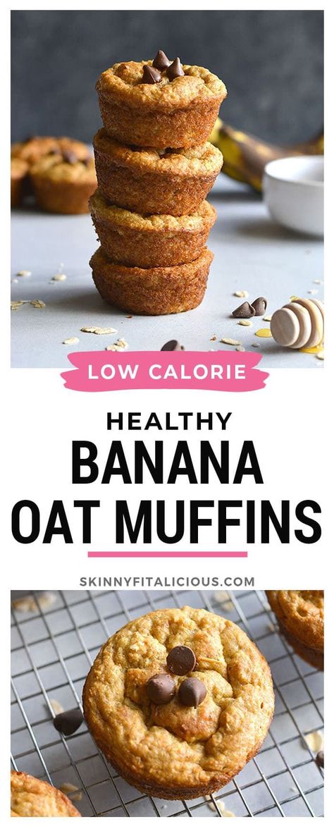 Low Calorie Banana Muffins, Healthy Banana Oat Muffins, Low Calorie Banana, Oat Muffins Healthy, Low Calorie Muffins, Banana Oat Muffins Healthy, Low Cal Breakfast, Banana Oat Bread, Low Calorie Baking