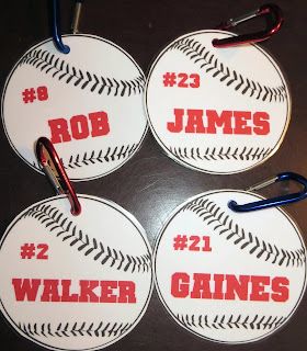 Room Mom Extraordinaire: Basketball Bags & Baseball Tags Baseball Name Tags, Dugout Mom, Dugout Organization, Baseball Snacks, Team Mom Baseball, Baseball Dugout, Baseball Team Gift, Basketball Shorts Girls, Baseball Tournament