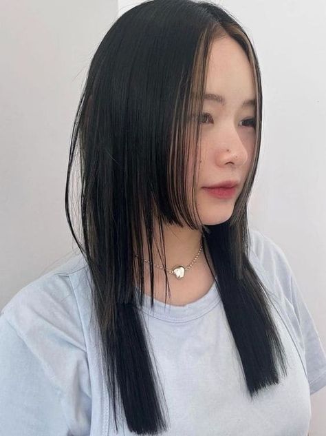 Medium Length Straight Hair, Korean Hairstyle Ideas, Hime Haircut, Hime Cut, Strawberry Blonde Hair Color, Korean Hair Color, Straight Black Hair, Bangs For Round Face, Colored Curly Hair