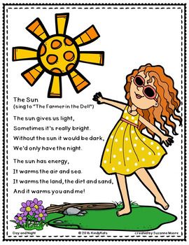 Day And Night Song, Kindergarten Poems, Preschool Poems, Weather Song, Space Preschool, Preschool Weather, Circle Time Songs, Classroom Songs, Songs For Toddlers