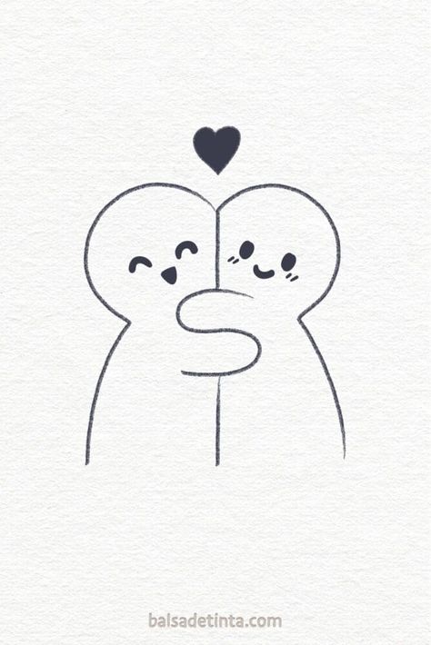 Dibujos kawaii - abrazo Best Friend Easy Drawings, Friends Easy Drawing, Kawaii Mini Drawings, Mini Character Drawings, Friend Doodles, Best Friend Drawings Easy, Cute Doodles For Best Friends, Cute Drawings Love, Friends Doodle