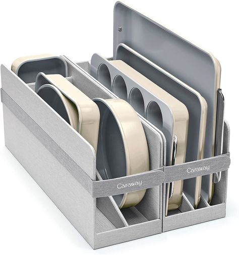 Caraway Nonstick Ceramic Bakeware Set (11 Pieces) - Baking Sheets, Assorted Baking Pans, Cooling Rack, & Storage - Aluminized Steel Body - Non Toxic,... Ceramic Bakeware Set, Bakeware Storage, Ceramic Bakeware, Cooling Rack, Bakeware Set, Rack Storage, Baking Sheets, Dream House Decor, Non Toxic