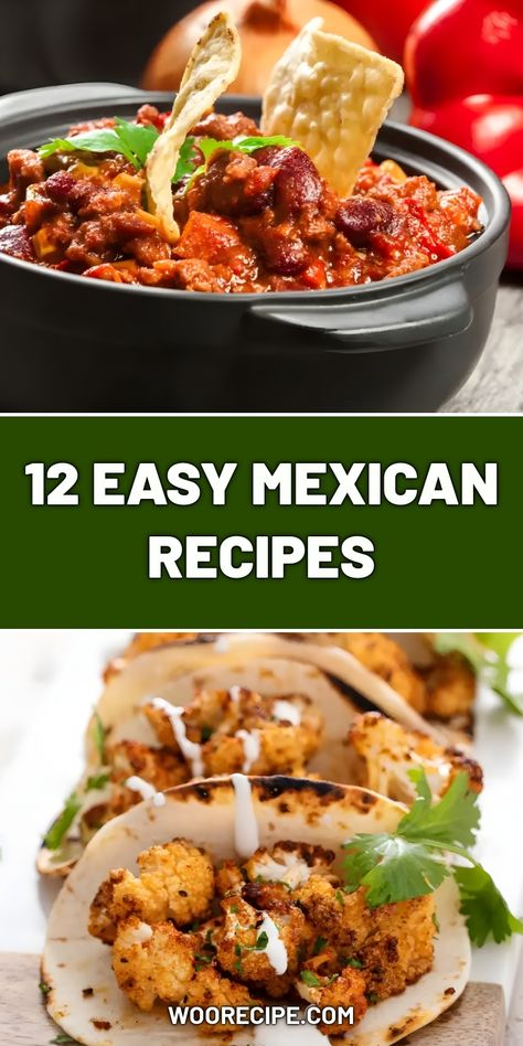 Join me on a culinary adventure with 12 easy Mexican recipes that bring vibrant flavors and warmth to your table! From hearty chili to delightful tacos, these dishes are perfect for any occasion. Let's make cooking fun and delicious! Mexican Easy Dinner Recipes, Potluck Mexican Dishes, Easy Mexican Food Recipes, Mexican Potluck, Easy Mexican Food, Mexican Appetizers Easy, Easy Mexican Dishes, Easy Mexican Recipes, Mexican Dinners