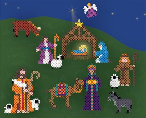 Nativity from perler beads: Bead Things, Christmas Perler Beads, Perler Creations, Hama Beads Design, 8bit Art, Hama Beads Patterns, Melting Beads, Iron Beads, Perler Beads Designs