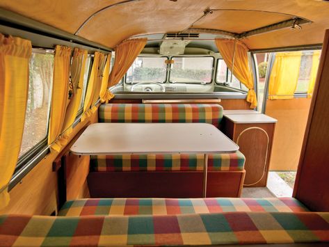 1962 Volkswagen Type 2 Westfalia Camper Campervan Curtains, Combi Hippie, Westfalia Van, Van Curtains, Vw T2 Camper, Vw Interior, Bus Business, Vw Bus Interior, Upholstered Bench Seat