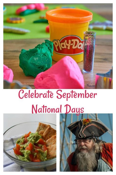 Celebrate September days of Play Doh, Guacamole, Pirates and more. This calendar of special days in September will help you plan your activities, recipes and DIY projects for the whole month.    Get the list of National Days on Always the Holidays. #nationaldays #holidays Special Days In September, National Days In October, National Drink Beer Day, List Of National Days, National Days In September, September Days, Air Force Birthday, Clean Up Day, Days In September