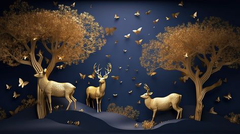 Gold Foil Background, Deer Wallpaper, Hd Photography, Radha Painting, Paper Plants, Deer Wall, Gold Wall Art, Graffiti Cartoons, Wallpaper Android