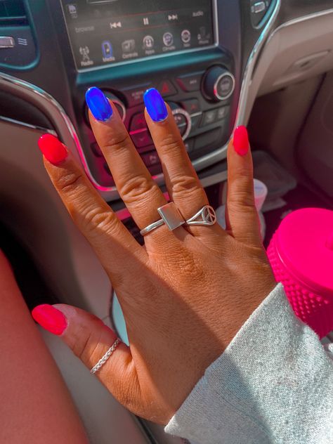 Bright nails| neon nails | spring nails | spring nails 2023 | summer nails | hot pink nails | nails 2023 Summer Nails 2023 Bright Colors, Royal Blue And Hot Pink Nails, Blue And Hot Pink Nails, Neon Pink And Blue Nails, Hot Pink And Blue Nails, Neon Nail Art Designs, Nails 2023 Trends, Pink Summer Nails, Nails Neon