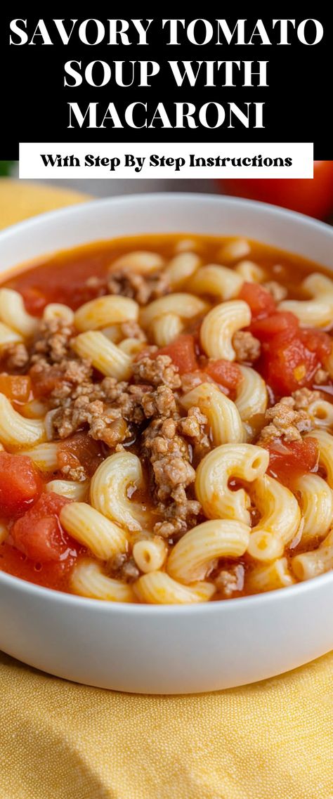 Image for Tomato Soup With Macaroni Tomatoe Macaroni Soup, Macaroni Tomato Soup, Soup With Diced Tomatoes, Soup With Macaroni, Hamburger Soup Crockpot, Beef And Macaroni Soup, Tomato Macaroni Soup Recipe, Hamburger Macaroni Soup, Tomato Macaroni Soup