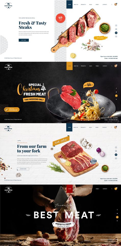 MeatHouse - Butcher & Carne Shop PSD template Meat Shop Branding, Butcher Website Design, Meat Website Design, Meat Poster Design, Butcher Branding, Butcher Design, Meat Branding, Meat Design, Webpage Design Layout