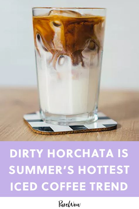 Summer Coffee Drink Ideas, Summer Coffee Flavors, Trending Coffee Drinks, Trending Drinks, Horchata Iced Coffee, Dirty Horchata, Horchata Coffee, Summer Iced Coffee, Steamed Milk At Home