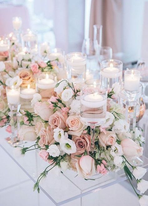 bellethemagazine.com 1 Decorative Centerpieces, Mauve Wedding Colors, Blush Wedding Centerpieces, Low Centerpieces, Mauve Wedding, Blush Pink Weddings, White Wedding Flowers, Centerpiece Ideas, Wedding Table Decorations