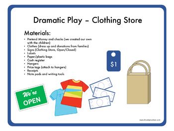 Clothes Study - Dramatic Play (Clothing Store) by iheartpreschool | Teachers Pay Teachers Clothing Unit Creative Curriculum, Clothes Study, Creative Curriculum, Play Money, Teaching Assistant, Busy Bees, Busy Bee, Dramatic Play, Life Cycles