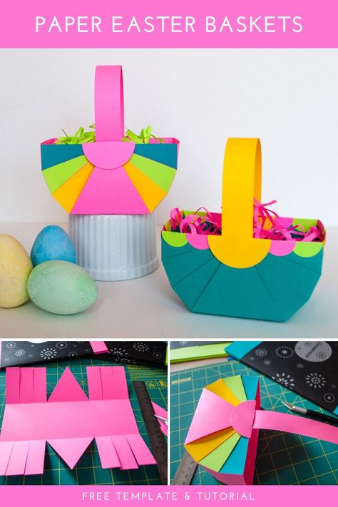 DIY Paper Easter Baskets. See how to make Easter baskets with this free Easter basket template and just a few cuts and folds. You can also make your own Easter basket grass from paper. Hop to it! #paper #easter #basket #template #tutorials #colorize #sponsored #diy Basket Template Printable, Paper Easter Basket Template, Easter Basket Template, Basket Template, Paper Easter Basket, Diy Easter Basket, Easter Baskets To Make, Easter Basket Crafts, Boys Easter Basket