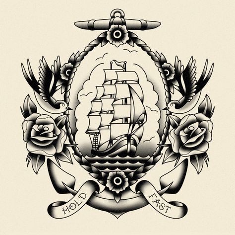 Tattoo Shirt Design, Traditional Sailor Tattoos, Tato Tradisional, Tattoo Black And White, Backpiece Tattoo, Sailor Tattoos, Sailor Tattoo, Sailor Jerry Tattoos, Kunst Tattoos