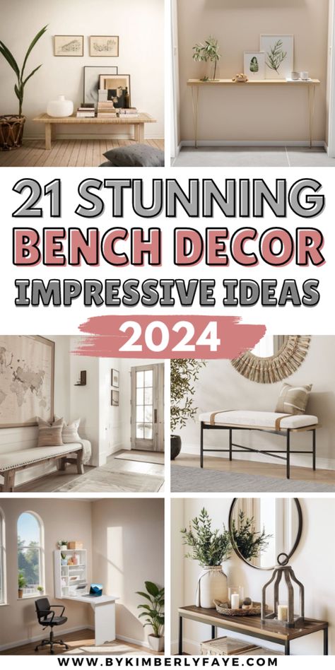 Stunning Bench Decor Ideas That Are Guaranteed To Impress Wall Art Over Bench, Wall Decor Above Bench Entry Ways, Entry Bench With Pictures Above, Decorate Bench Entryway, Hallway Bench Decorating Ideas, Foyer With Bench And Mirror, Decorating A Bench In Living Room, Style A Bench Entryway, Decor Above Entryway Bench