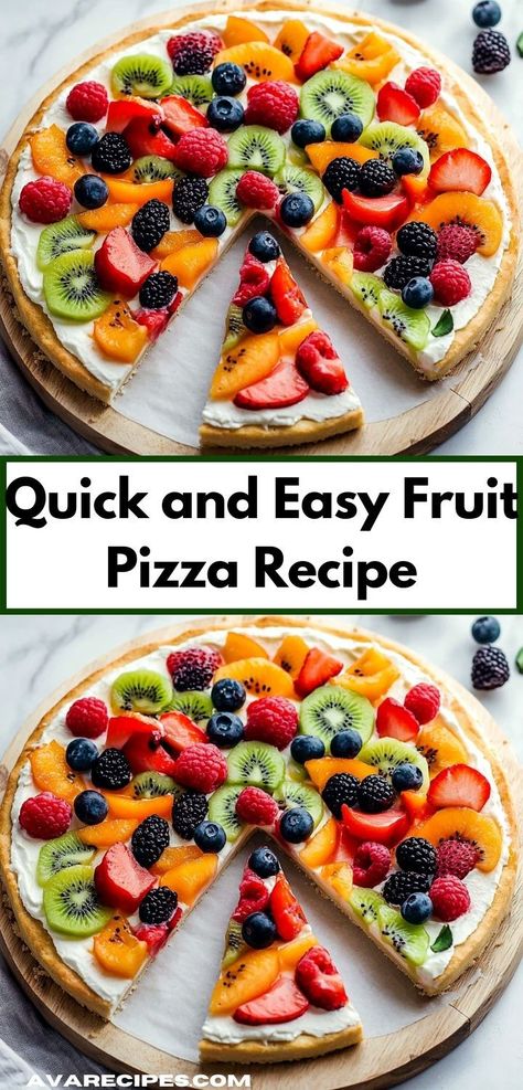 Need a quick and easy treat to impress your friends? This Fruit Pizza Recipe is a versatile dessert that can be customized with your favorite fruits, making it a perfect addition to any celebration or casual get-together. Fruit Pizza Crust, Easy Fruit Pizza, Fruit Pizza Recipe, Fruit Cookies, Cookie Pizza, Easy Treat, Fruit Toppings, Pizza Crust Recipe, Canned Fruit