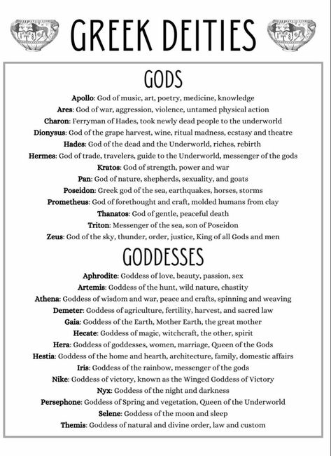 Types Of Gods And Goddesses, Wiccan Dieties Gods And Goddesses, Gods From Different Cultures, Greek Mythology Women Names, Goddesses And Their Meanings, Greek Gods And Their Meanings, All Greek Gods And Goddesses Names, Greek And Roman Gods And Goddesses, Greek Mythology History