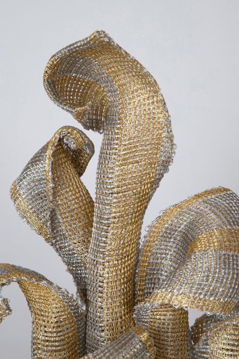 Emergence by Christine Miller - sculpture created from woven metal fabric handwoven of wire and metallic yarn Label Name, Woven Metal, Double Weave, Metal Fabric, Weaving Yarn, Metallic Yarn, 1st Place, The Collective, July 2022