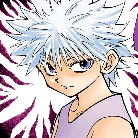 Hxh Cover Photo, Manga Pfp Colored, Killua Manga, Manga Colored, Killua Zoldyck, Dragon Ball Image, Hunter Anime, Drawing Images, Cartoon Icons