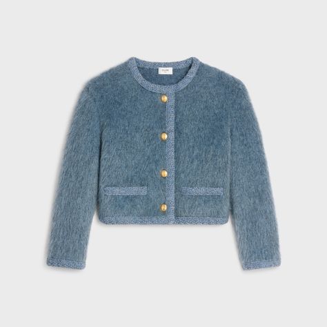 Celine Clothes, Celine Outfit, Celine Coat, Brushed Mohair, Celine Fashion, Mohair Cardigan, Blue Cardigan, Cropped Cardigan, Knitwear Women